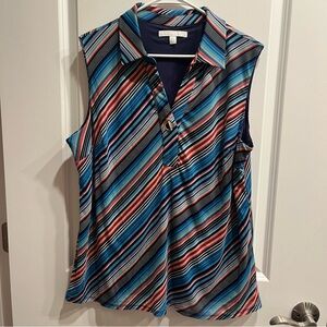 Juniper + Lime Multi-stripe Sleeveless Top Blouse Women's Size 1X Blue P…